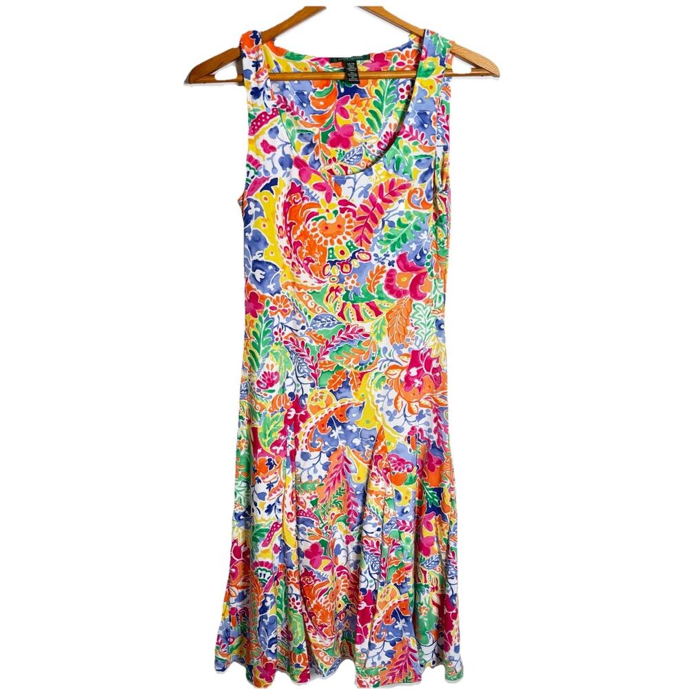 Lauren Ralph Lauren Colorful Sleeveless Lux Fit Flowy Stretchy Sun Dress Size XS